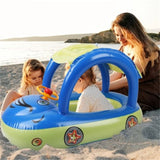 ZUN Inflatable Pool Float Car Shaped Toddler Swimming Float Boat Pool Toy Infant Swim Ring Pool with Sun 83617344