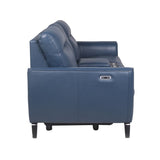 High-Leg Console Loveseat - Top-Grain Leather, Dual-Power, Ocean Blue Color - Stowaway Footrest, B081109567