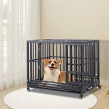 ZUN 42 Inch Heavy Duty Dog Crate, 3-Door Dog Kennel for Medium to Large Dogs with Lockable Wheels and 82726389