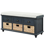 ZUN Rustic Storage Bench with 3 Drawers and 3 Rattan Baskets, Shoe Bench for Living Room, Entryway 78142063