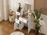 3-in-1 Vanity Desk with Flip Top Mirror, Glass Top Compact Makeup Vanity & Hidden Storage, Vanity N704P391337K