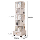 Rotating Bookshelf with Drawer, 360 Display 6 Tier Corner Bookshelf for Small Space, Floor Standing W2641P329209