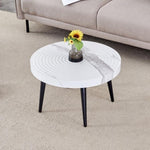 ZUN Elegant White Marble Pattern Round Coffee Table - Diameter 23.6 Inches, Exquisite Suction Molding W2920P226081