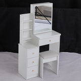 Small Size Left Bedside Cabinet Vanity Table Cushioned Stool, Extra Large Sliding Mirror, Multi W936P226029
