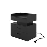 1 Set Nightstand with Adjustable LED Strip Light, 2-drawers, Large Storage Space, Suitable for W368P239006