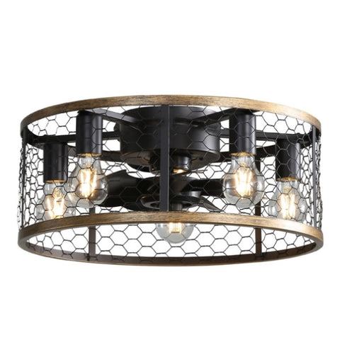 ZUN 20 Inch Industrial Caged Ceiling Fan, With 7-ABS Blades Remote Control Reversible DC Motor, Small 52089961