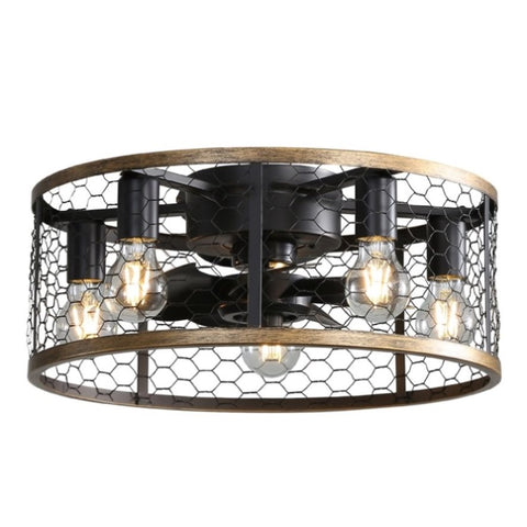 ZUN 20 Inch Industrial Caged Ceiling Fan, With 7-ABS Blades Remote Control Reversible DC Motor, Small W882P221513