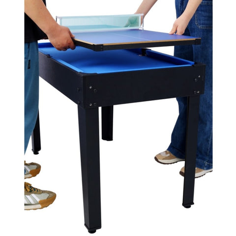 ZUN 5-in-1 Multi-Game Table - Billiards, Push Hockey, Foosball, Ping Pong, and Basketball black/blue W465P164154