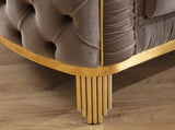 Vanessa Modern Style Button Tufted Sofa Made of Wood and Gold Coated Metal Legs in Taupe Color 698781110416