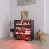 ZUN 4 Layers Black Shoe Cabinet with Glass Door and Glass Layer Shoes Display Cabinet with LED light W2139134910