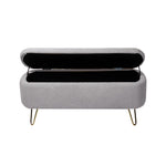 ZUN Grey Storage Ottoman Bench for End of Bed Gold Legs, Modern Grey Faux Fur Entryway Bench Upholstered W117082033