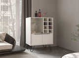 Bar Cabinet 43.1" H, with 2 Doors, 9 Shelves, and 1 Glass Panel, White Washed Oak B097P250849