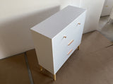 Nordic Style 3-Drawer Storage Cabinet, Modern White Chest of Drawers with Rose Gold Handles & Solid W808P390786