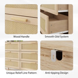 ZUN Rattan 6 Drawers Chest of Dressers for Bedroom, Modern 6 Drawer Dresser, Wide Chest of Drawers with W1706P189827