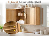 Natural 2-Tier Wall Mounted Bathroom Cabinet with Slatted Doors, 60.9620.3250.8cm Adjustable 46749699