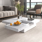 ZUN Square Marble Veneer Coffee Table Sliding Top with Storage in White 39.4'' WF322094AAK