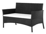 2pcs Arm Chairs 1pc Love Seat & Tempered Glass Coffee Table Rattan Sofa Set Black 36576251