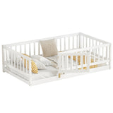 Twin Size Floor Bed, Floor Bed with Fence and Door, Kids Bed Twin Size, Wood W1820P231585