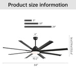 ZUN 84 Inch Modern Large Design Ceiling Fans With Smart Remote Control 8 Fan Blades for Living Room W882P244713