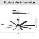 ZUN 84 Inch Modern Large Design Ceiling Fans With Smart Remote Control 8 Fan Blades for Living Room W882P244713