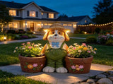 Magnesium Oxide Dog Statue Planter with Solar LED Lights in Ears, Dual Flower Pots Garden Decor, W6572P574589