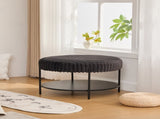 30.9"Wide Upholstered Round Ottoman Coffee Table Foot Rest with Black Metal Legs, Footstool with W3098P296974