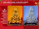 8 FT Pre-lit Snow Flocked Christmas Tree, Artificial Hinged Xmas Pine Tree with 1300 Branch Tips, 40181565