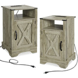 Farmhouse Nightstand Side Table, Wooden Rustic End Table, Tall Bedside Table with Electrical Outlets B082134939