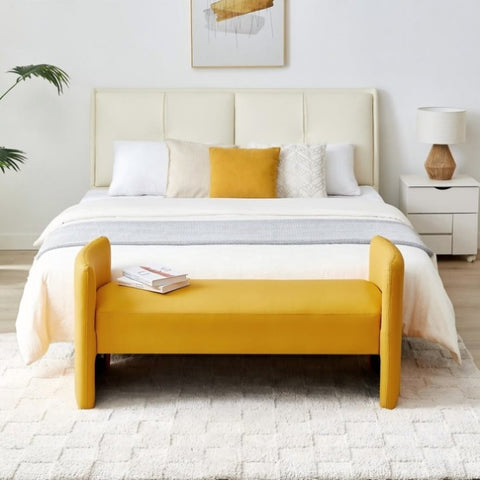 ZUN Yellow, Cat's Claw Skin Bedroom Casual Rectangular Sofa Stool, Suitable for Bedroom, Living Room 28888454