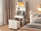 Small Vanity Desk with Mirror and LED Lights, Makeup Table with Charging Station and Storage Shelves 79311822