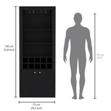 Nero 74-Inch Tall Bar Cabinet 4-Tier Modern Bar Cabinet with Glass Holder Stemware Rack, Wine B200P188833