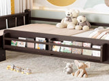 Twin Size Floor Bed with Storage Bookcases, Solid Wood Kids Floor Bed with Cute Stairs and W1580P390217