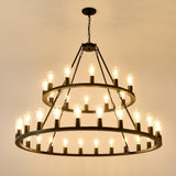 48 Inch Black Extra Large Wagon Wheel Chandelier, 2 Tier 36-Lights Farmhouse Industrial W1592P264827