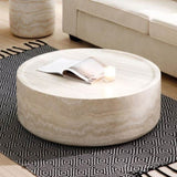 ZUN 35.43'' Faux MARS Pattern Coffee Tables for Room Round Tea Faux Travertine Textured table for W876P154756