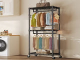 29.5 Inch Rolling Clothes Rack, Adjustable Metal Shelves, Heavy Duty Clothes Rack with Side Hooks 43856753