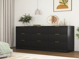 Black 9 Drawer Dresser, 63" Large Deep Chest of, Wooden Dresser Storage Cabinet with 9 W409P307541