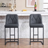 ZUN Set of 2,Modern Upholstered Bar Stool with Button-Tufted Backrest, Counter Height Chair with Sturdy W1901P225272