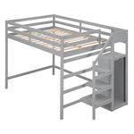 ZUN Full Size Loft Bed with Built-in Storage Wardrobe and Staircase, Gray 62610883