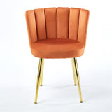 Modern ORANGE dining chair with iron tube golden color legs, velvet and comfortable W234P272377