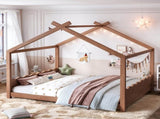 Queen House Floor Bed with Support Slats, Solid Wood House Bed Frame for Kids, No Box Spring Needed W1580P438812