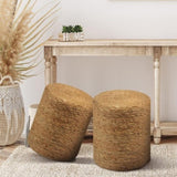 75805950)Ottoman Poof, Natural Seagrass Poufs, Hand Weave Round Footstool, Pouffe Accent 42242531