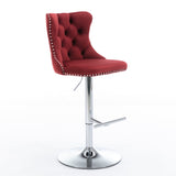 Swivel Velvet Barstools Adjusatble Seat Height from 25-33 Inch, Chrome base Bar Stools with Backs W1143124782
