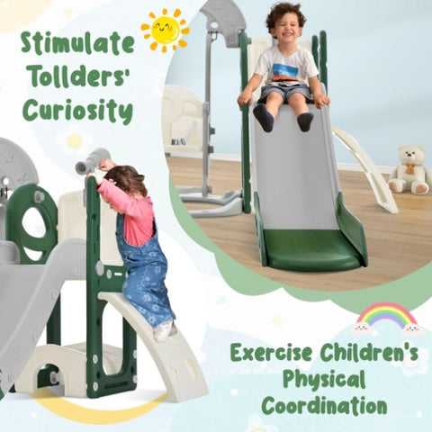 ZUN Toddler Slide and Swing Set 5 in 1, Kids Playground Climber Slide Playset with Telescope, 47706294