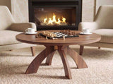 Round Coffee Table, 31.5 Inch Walnut Finish MDF Coffee Table with Curved Cross Legs, Modern 83950008