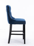 Contemporary Velvet Upholstered Barstools with Button Tufted Decoration and Wooden Legs, and Chrome W1143P177249