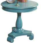 ZUN Rene Round Wood Pedestal Side Table, Teal T2574P164764