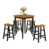 ZUN Oak and Black 5-piece Counter Height Set with Saddle Stools B062P189100