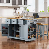 K&K 53inch Large Island with Drop Leaf,Power Outlet,Door Internal Storage Rack,Rolling N707P185531G