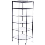 ZUN 6-Layer Plastic Coated Polygonal Corner Shelf with 2" PP Wheels 680*680*1800 Black 87893174