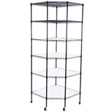 6-Layer Plastic Coated Polygonal Corner Shelf with 2" PP Wheels 680*680*1800 Black 87893174